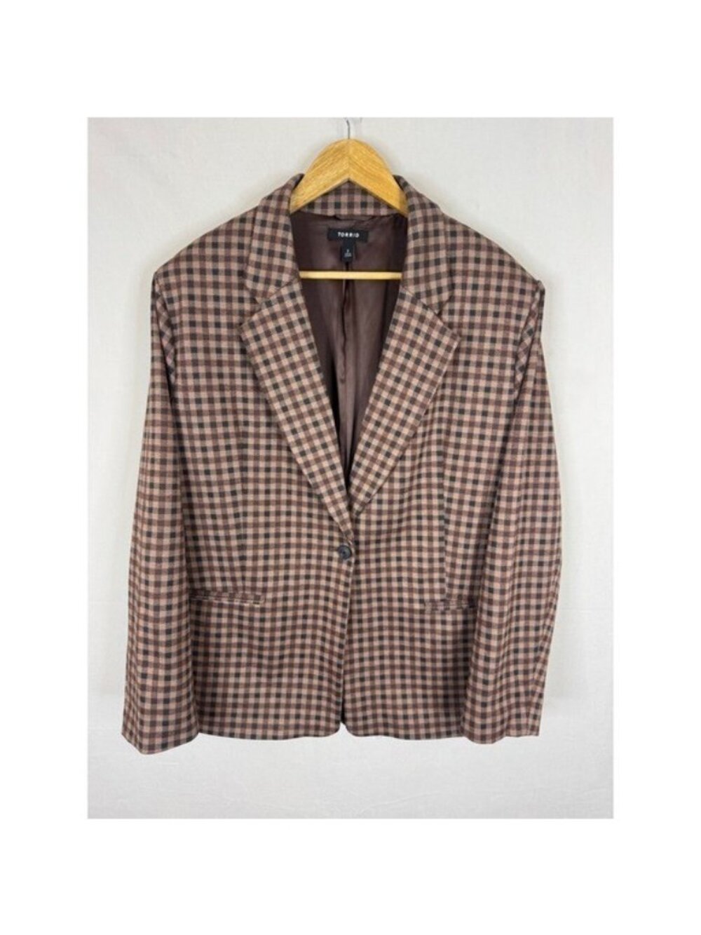 Torrid Womens 18 Brown Black Gingham Plaid Single Button Blazer Jacket Size 2
